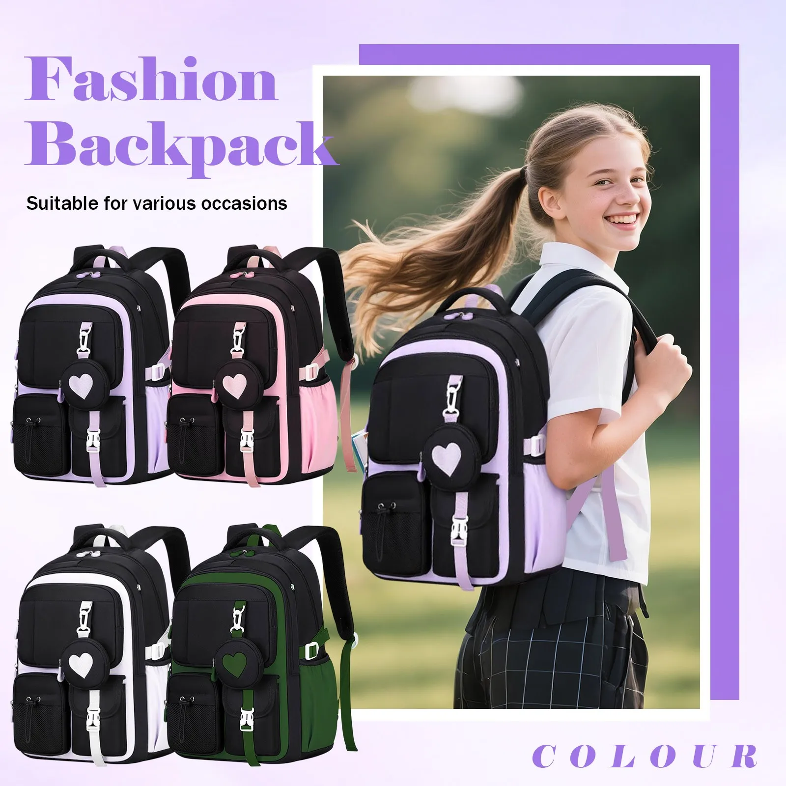 Sac à dos d'école pour filles pour le primaire au collège – Sac à livres léger avec sangles rembourrées et design résistant à l'eau