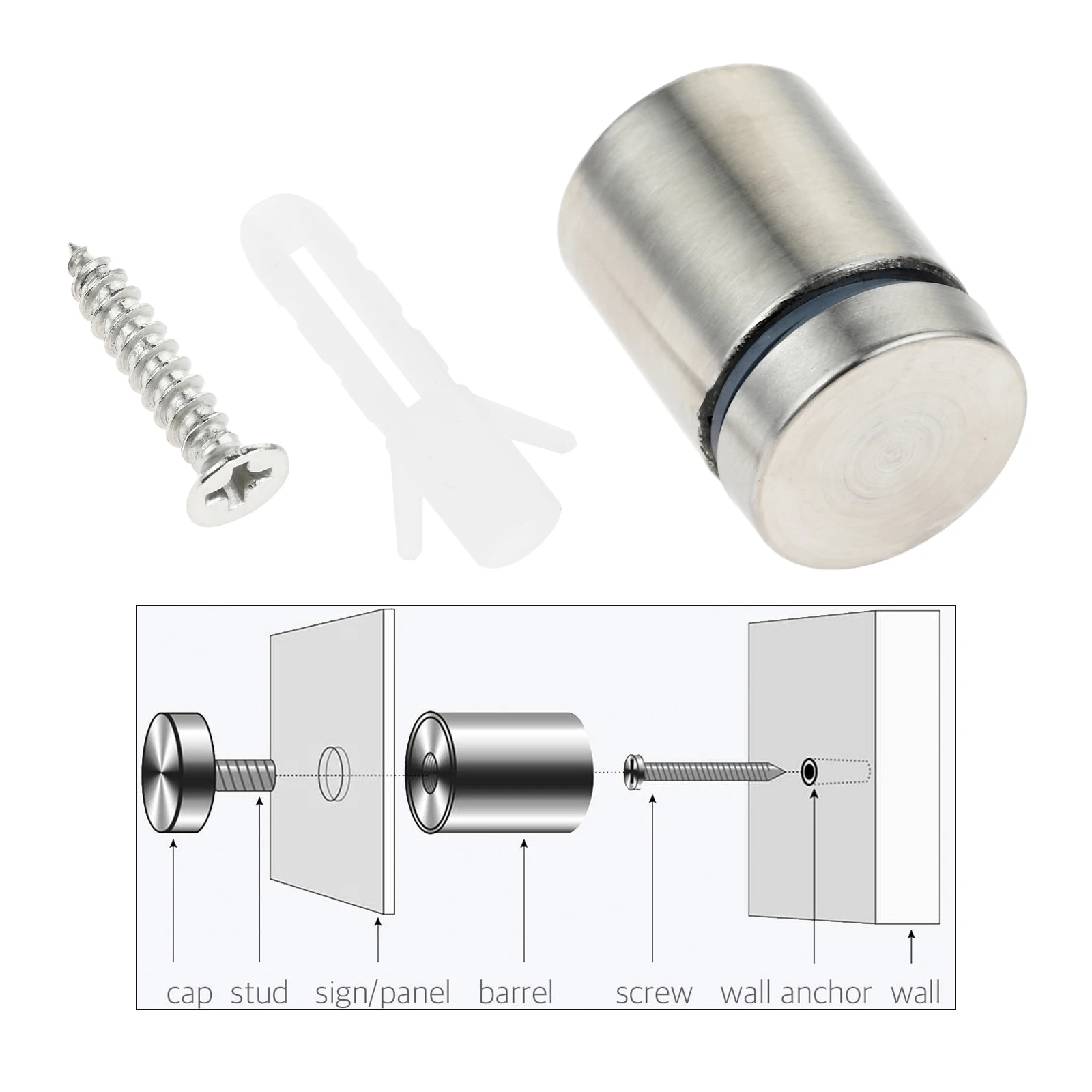 16pcs Standoff Screws Silver Stainless Steel 19x25mm for Advertise Picture Frame Glass Sign Fixing Nail Holder Easy to Install