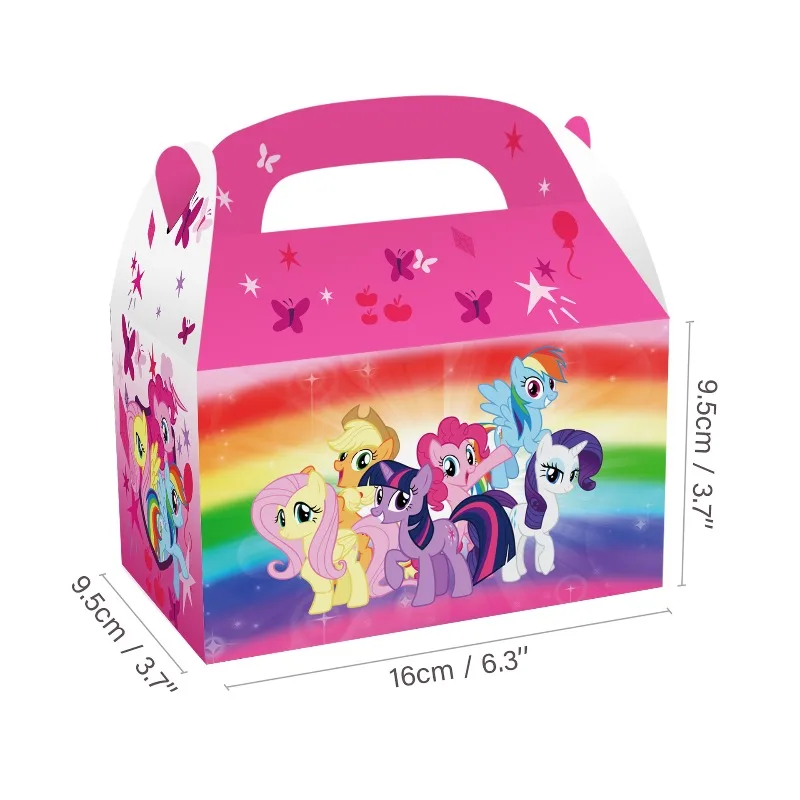 Confezione regalo di caramelle per feste My Little Pony Figura di cartone animato Kawaii Festa di compleanno Scatola di carta portatile portatile Sacchetto di carta Regalo creativo per bambini