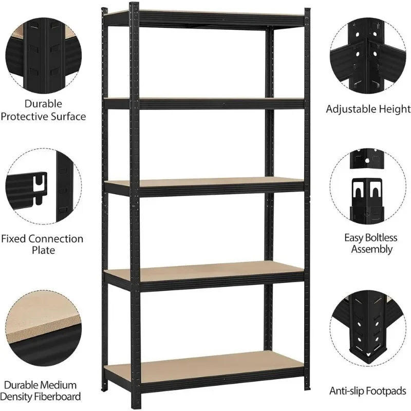 Robustes 71"H-Regal für Garage, Stahl, Metall, Aufbewahrung, 5 Stufen verstellbare Regale