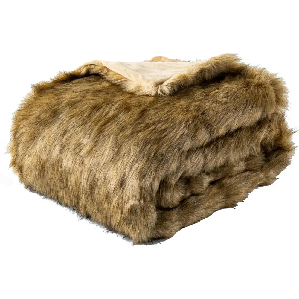 

Sofa Blankets for Winter Luxury Golden Faux Fur Blanket Reversible to Plush Velvet Soft Warm Blankets & Throws Couch Fuzzy Throw