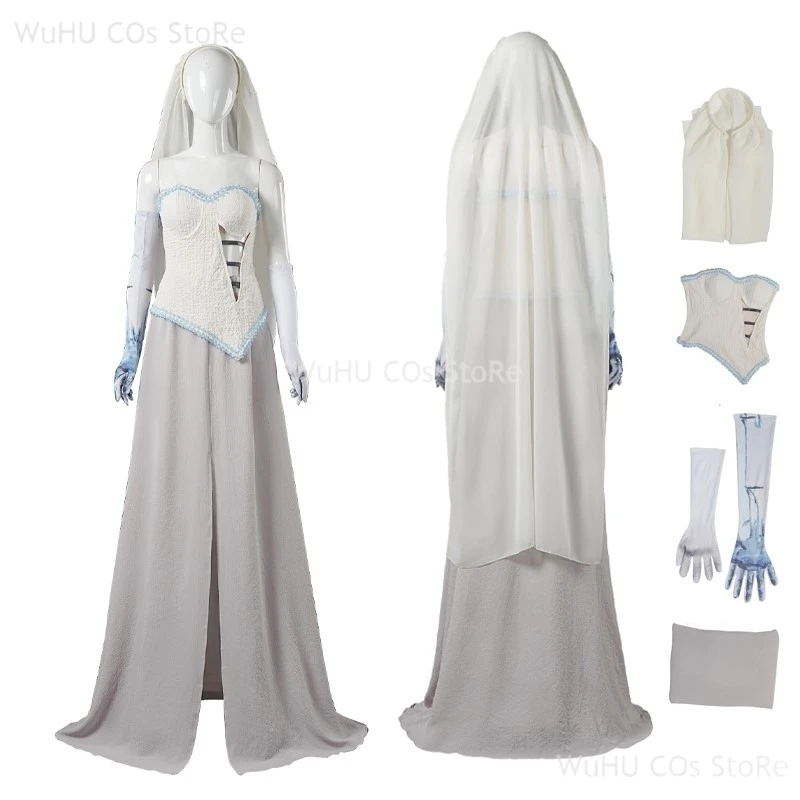 Corpse Masquerade Bride Emily Cosplay Fancy Dress Costume Wig Zombie Ghost Veil Halloween Party Dress Up Women Scary Gothic Suit