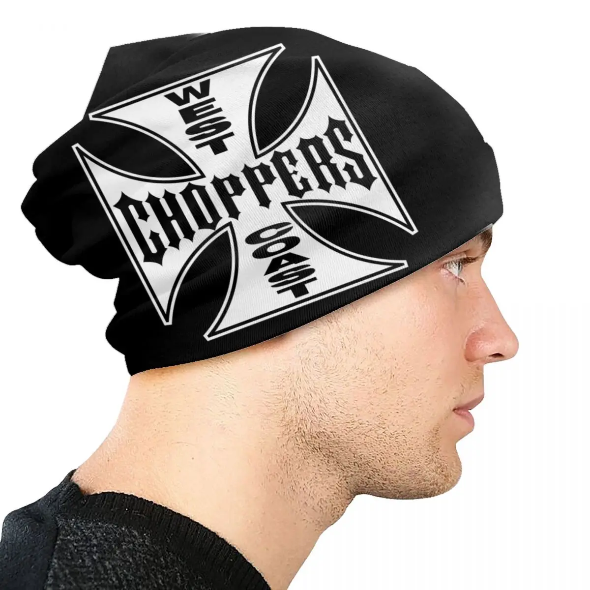 Custom West Coast Iron Cross Choppers Skullies Beanies Caps Unisex Winter Warm Bonnet Knitted Hats Men Women Thermal Elastic Cap