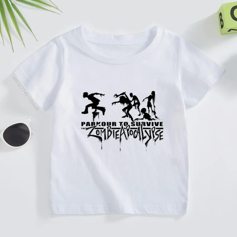 Kids Parkour Design T Shirt Boys/Girls Great Kawaii Short Sleeve Tops Children\'s Funny White T-Shirt