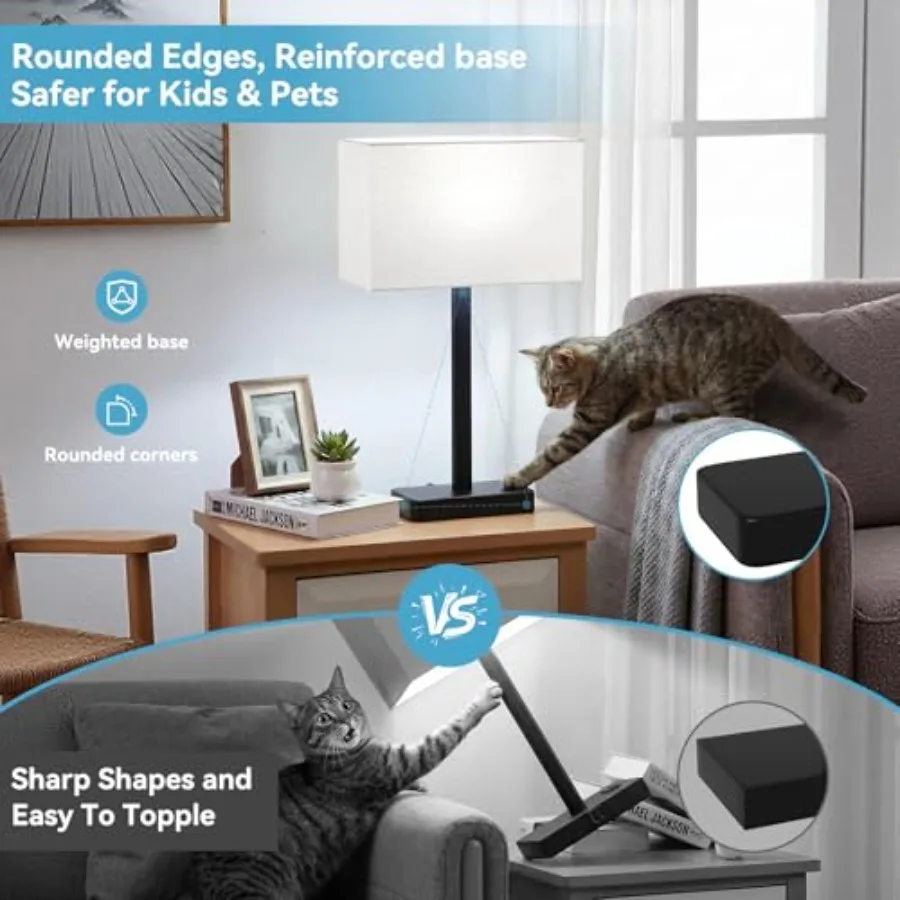 Touch Lamps for Bedroom - 3-Way Dimmable Bedside Lamps Set of 2 with USB C+A, Grey Modern Table Lamp for Night Stands, Desk Lam view 5