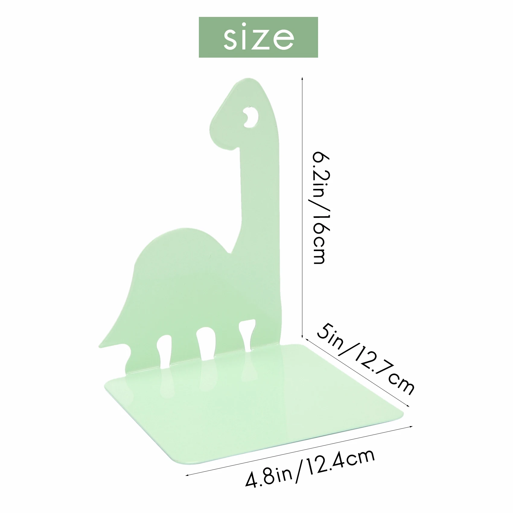 Estantería de dinosaurio de dibujos animados, caja de almacenamiento de libros de Metal antideslizante, soporte para revistas, escuela, oficina, verde claro, 1 par