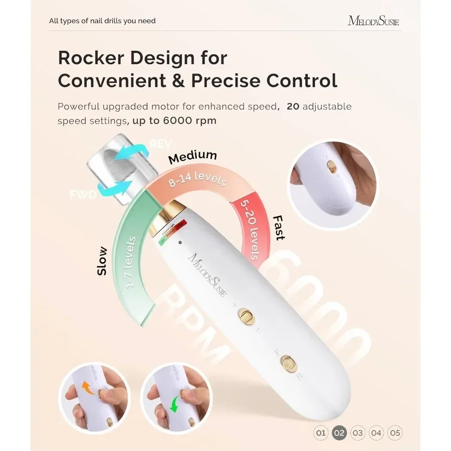 Professional Cordless 8in1 Electric Nail Drill with 20 Speeds for Precision Manicure and Pedicure Rechargeable EFile Designed f