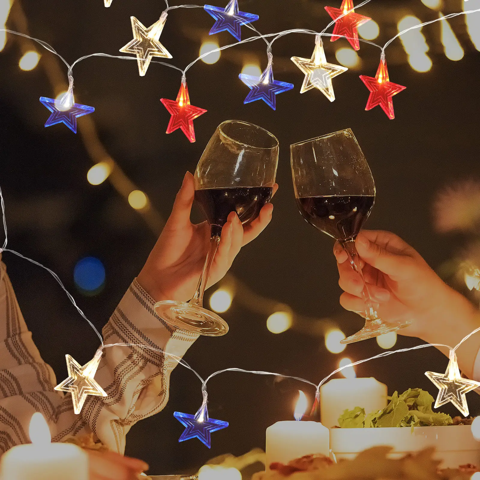 

Светодиодная гирлянда-пентаграмма 10 м, 100 светодиодов, теплый белый, красный, синий свет для Дня независимости, для улицы и дома, для праздников и вечеринок