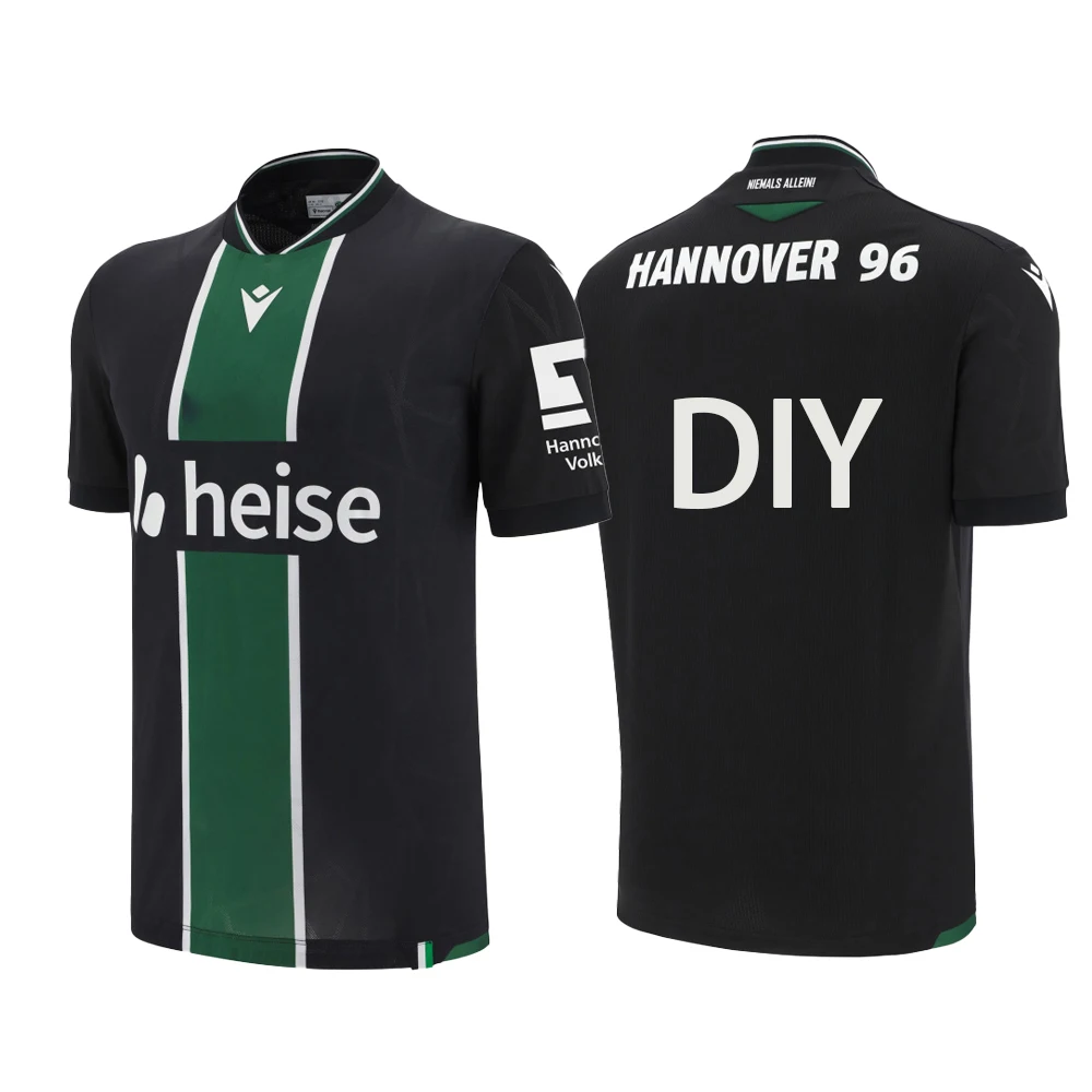 

Macron 25-26 Season Home And Away Jerseys With Black Background Green And White Stripes For Sports Men's T-Shirts For Fans