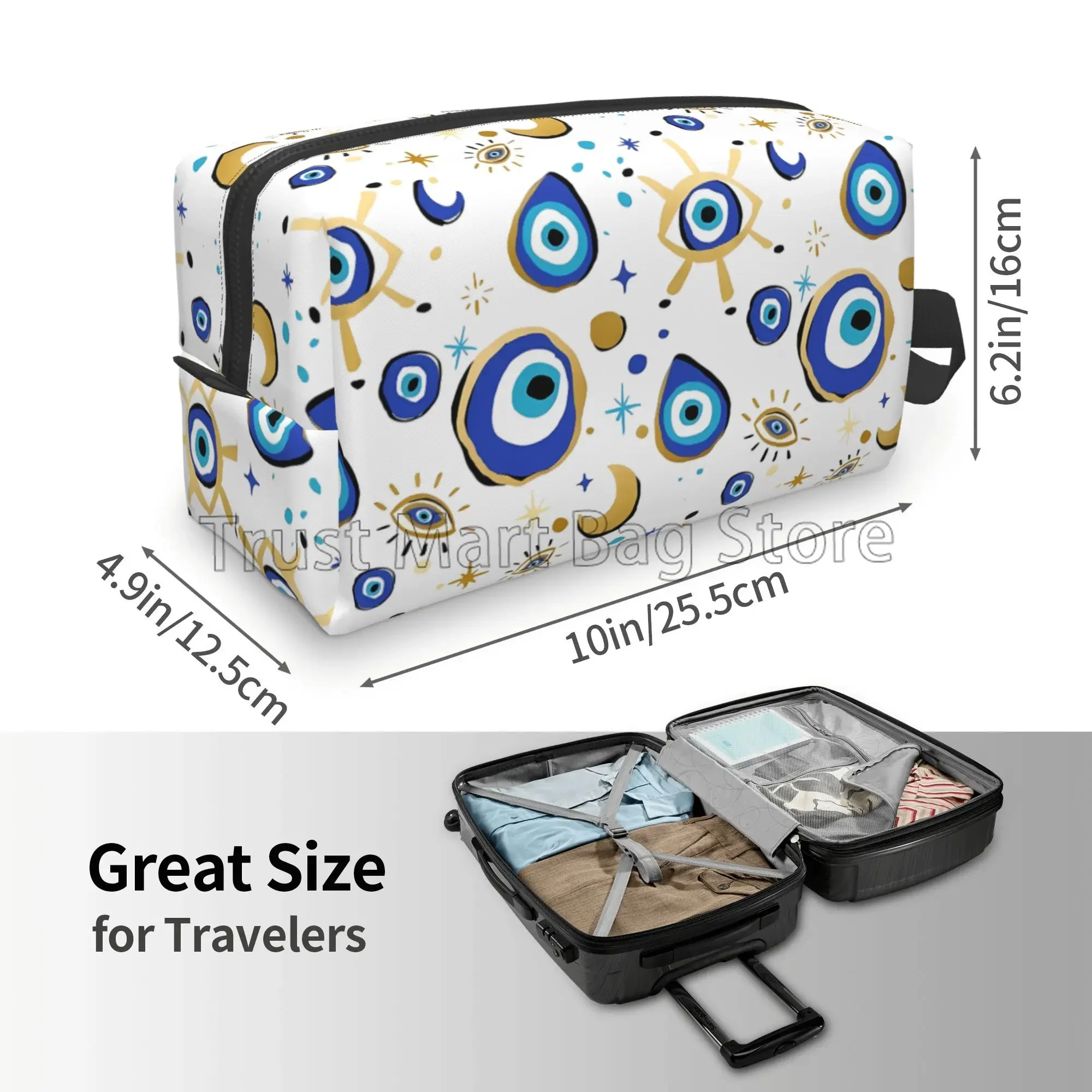 Abstract Evil Eye Print Cosmetic Bag for Women Waterproof Large Capacity Travel Makeup Bag Toiletry Accessories Organizer