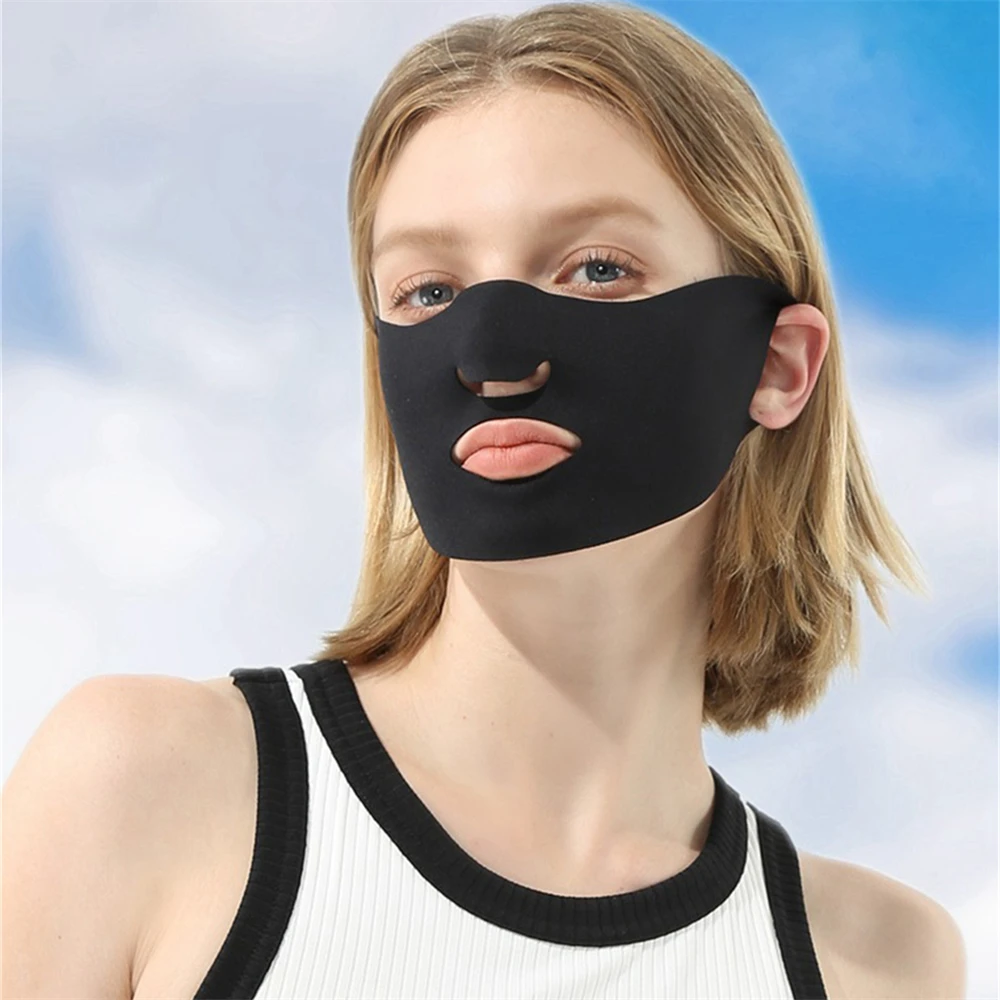 1PC Ice Silk Sun Mask Women's Running Mask Full Face Open Nose Ball Face Mask