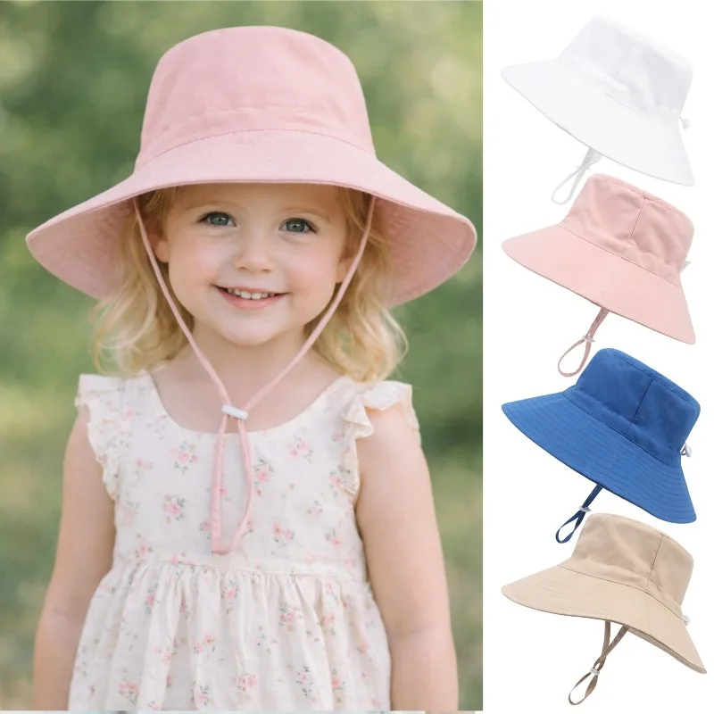 Neue Kindermützen, Sonnenhüte, atmungsaktive Beckenhüte für Jungen und Mädchen, Strandhüte, Anglerhüte in reiner Farbe, schlichtes Design