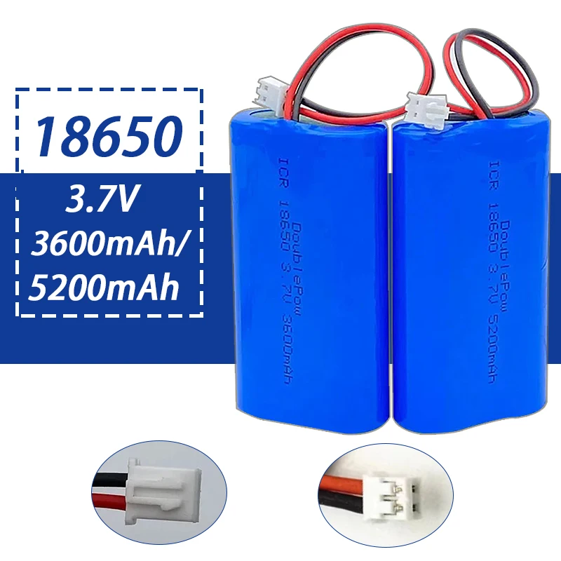 18650 3,7 V 3600 mAh/5200 mAh Akumulator litowy Megafon Głośnik Monitory Światła LED Płyta ochronna + Wtyczka XH2.54