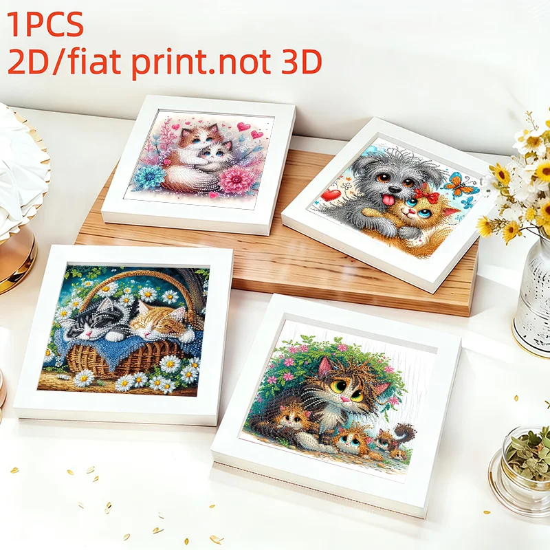 2D/Flat 1 Piece Diamond Painting Frameless Painting, Cat Pattern, Canvas Material, Suitable for Wall Decoration, Room Decoratio