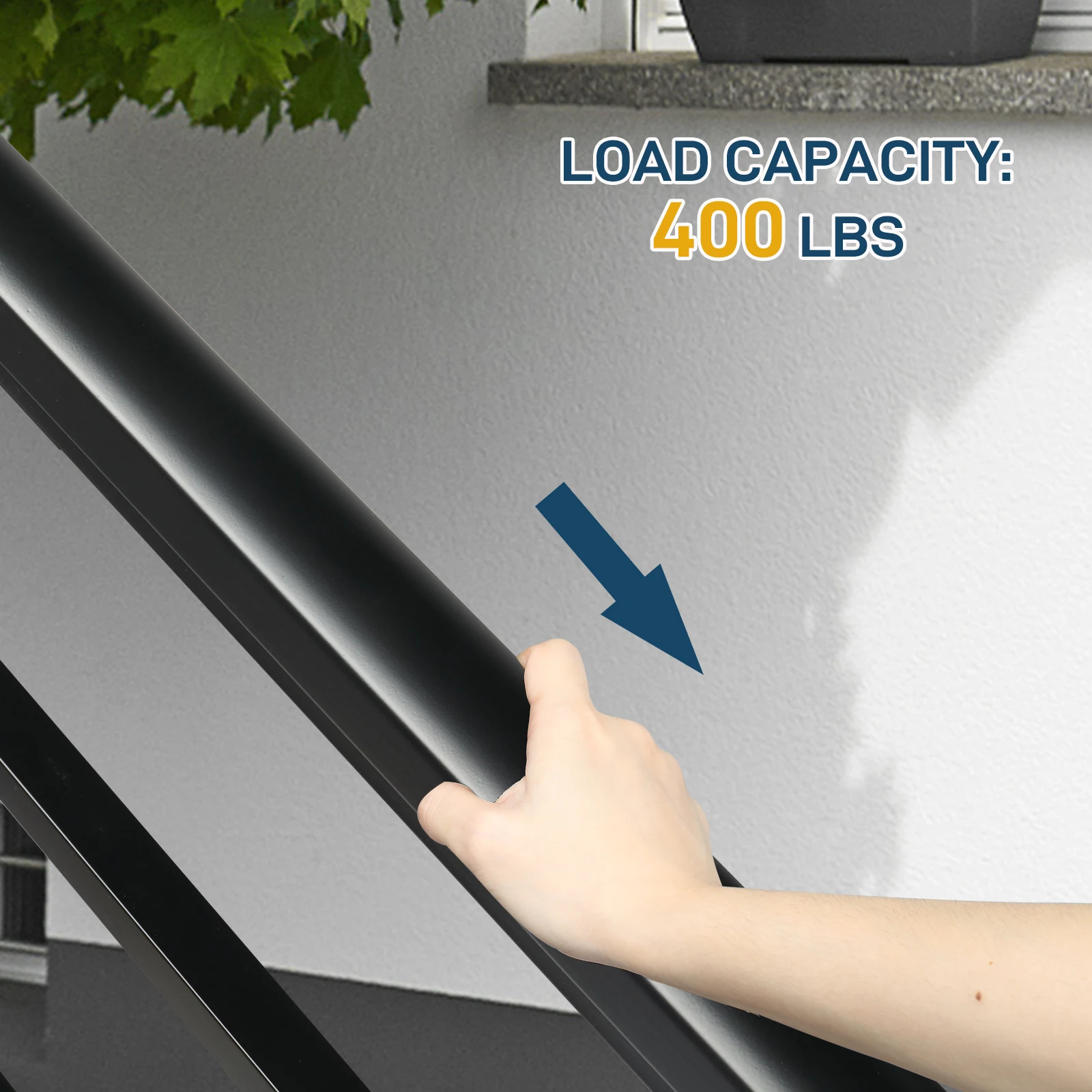 

[Same code: 04286986] Matte black 1-4 steps, adjustable, straight handrails, courtyard stair handrails