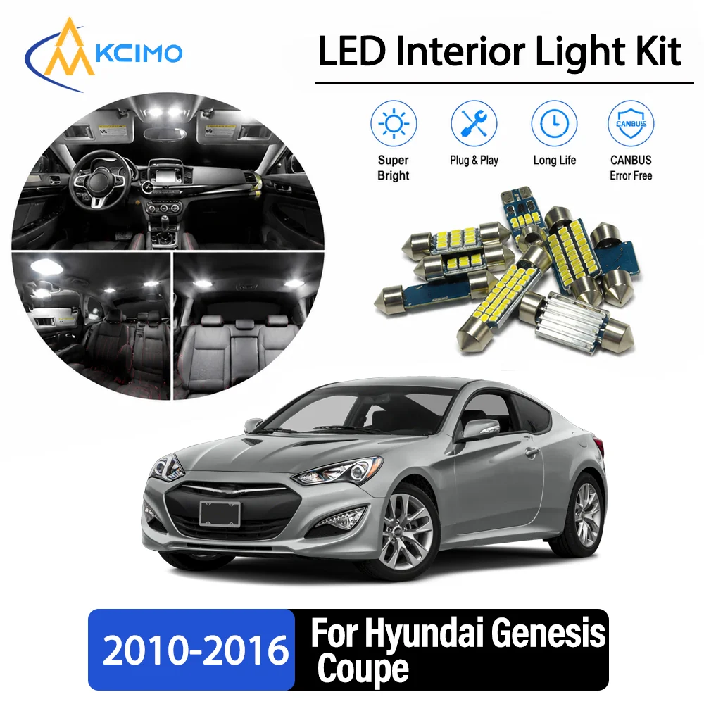 For Hyundai Genesis Coupe 2010-2016 Premium No-Wire Continuous Glow Auto Interior LED Bulb Remodel Set Cabin Refit Lamps