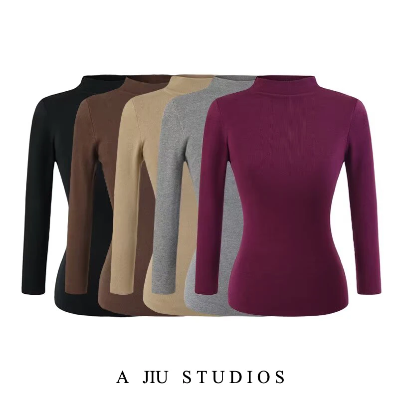 

Облегающая трикотажная женская футболка с высоким воротником Seven Sve, внутренняя одежда, универсальный цветной топ на осень