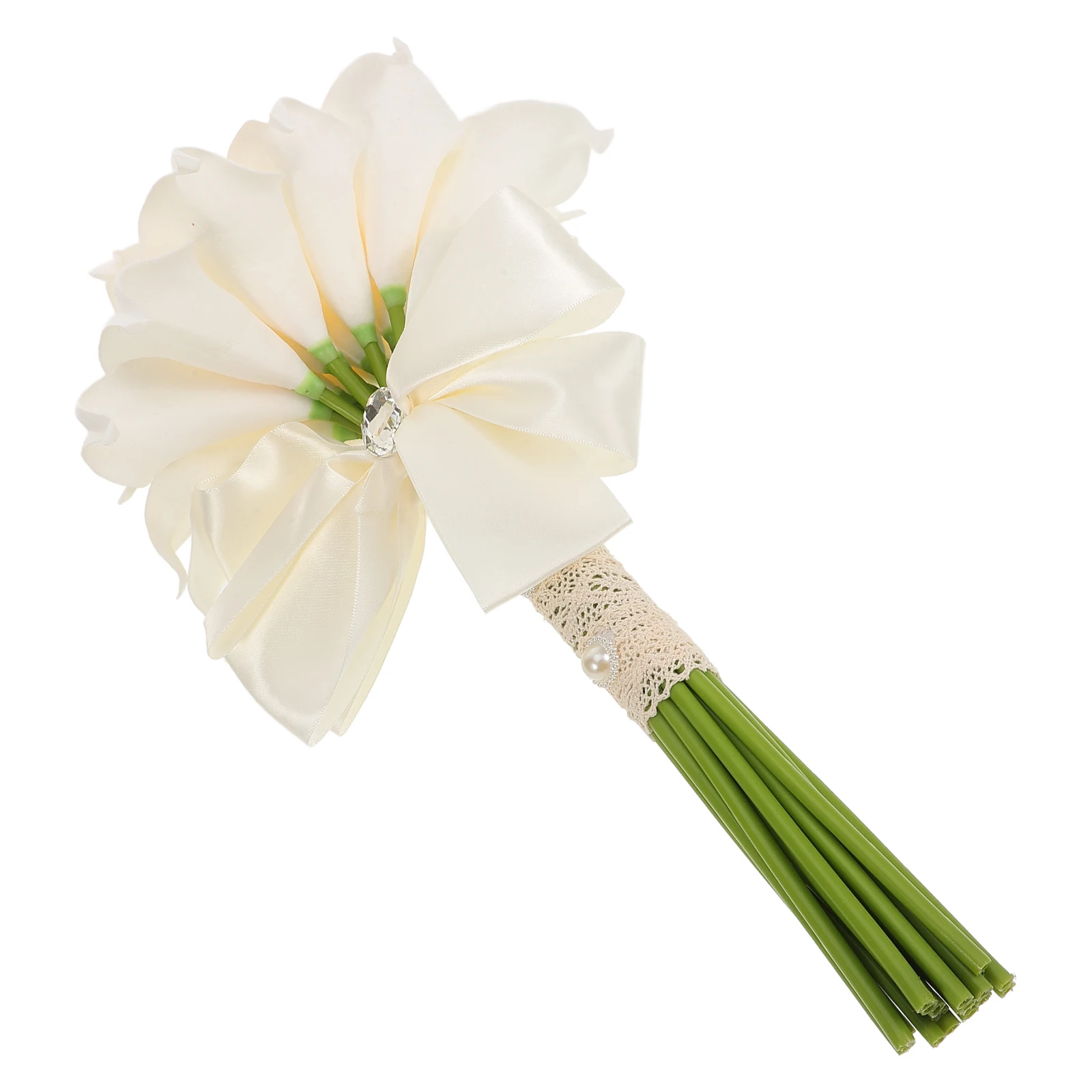

Bridal Bouquet Silk Ribbon Long Stem Artificial Flowers Reception Centerpieces Romantic Natural and Pastoral Style Colorfast