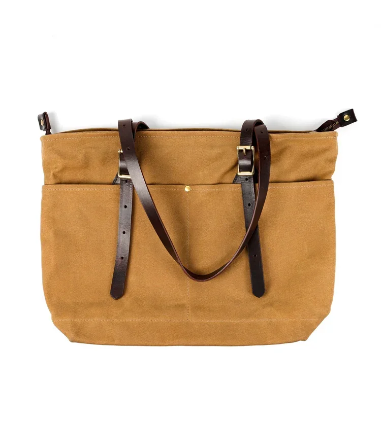 Blunt Razor American Retro Waterproof Waxed Canvas & Waxed Cowhide Tote Bag Size 45*33*12cm Multifunctional Casual Handbag