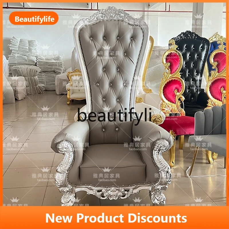 

European Style Solid Wood High Back Chair Lobby Hotel Image Chair High Back Sofa Chair Decoration