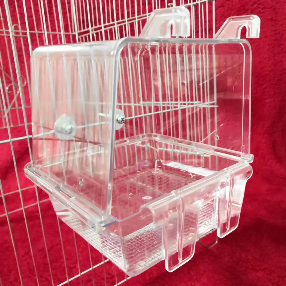 Hanging Pet Bird Parrot Clear Shower Bathing Tub Box Bathtub Cage Cleaning Tool