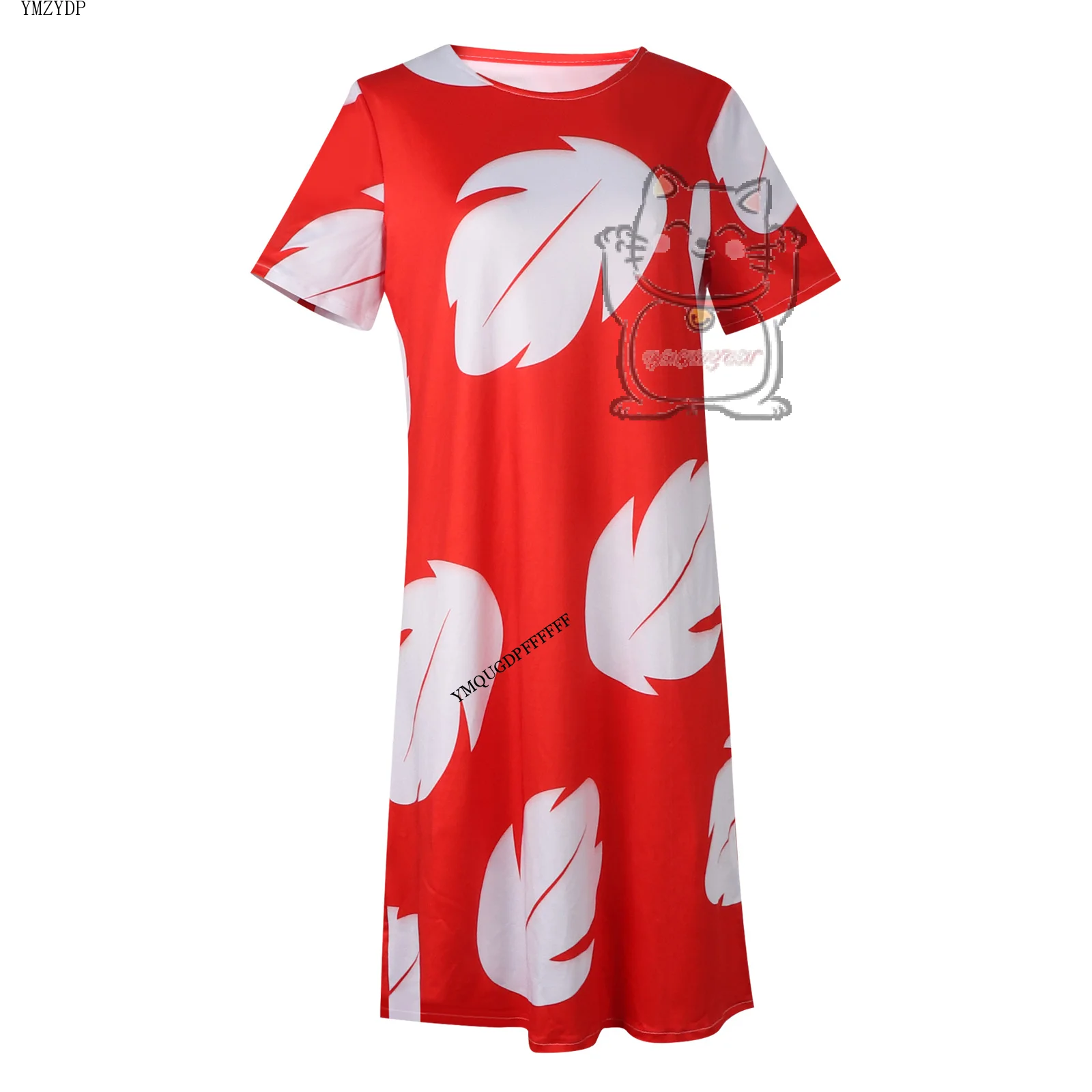 Halloween night Lilo costume women's red dress short sleeved pajamas Hawaiian leaf print dress summer beach outfit new