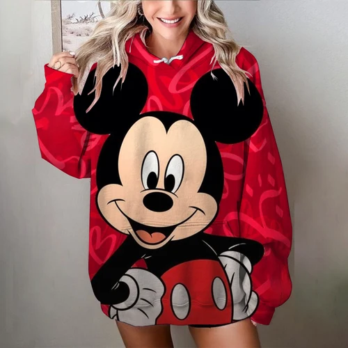 Sudadera con capucha estampada de Mickey Mouse de Disney para mujer con mangas largas de gran tamaño adecuada para uso informal en otoño/invierno