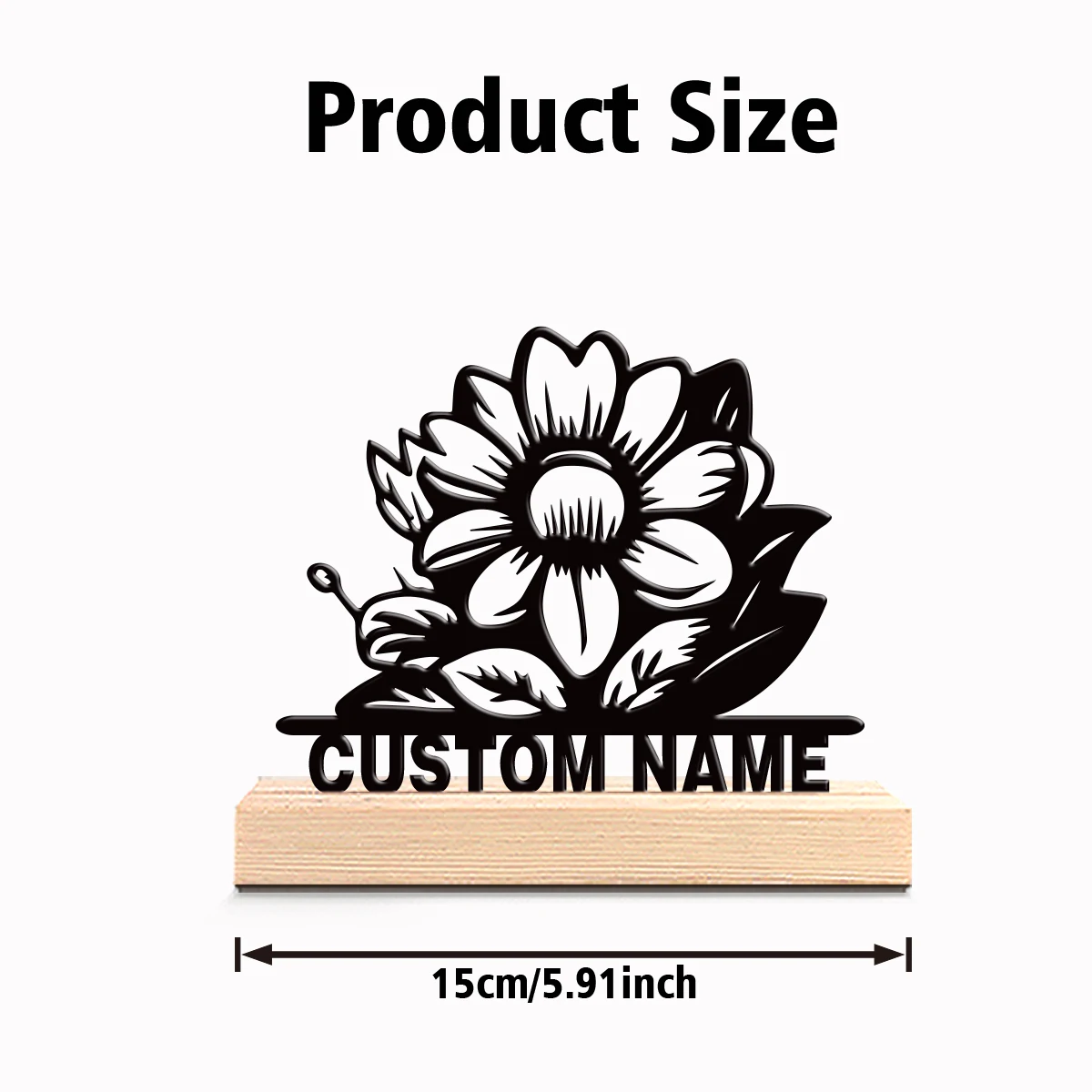 1pc Fashion flower Custom Letter Tin Statue Iron Ornament Tin Sculpture With Wood Base Handicraft With Wood Base For Boys Gifts