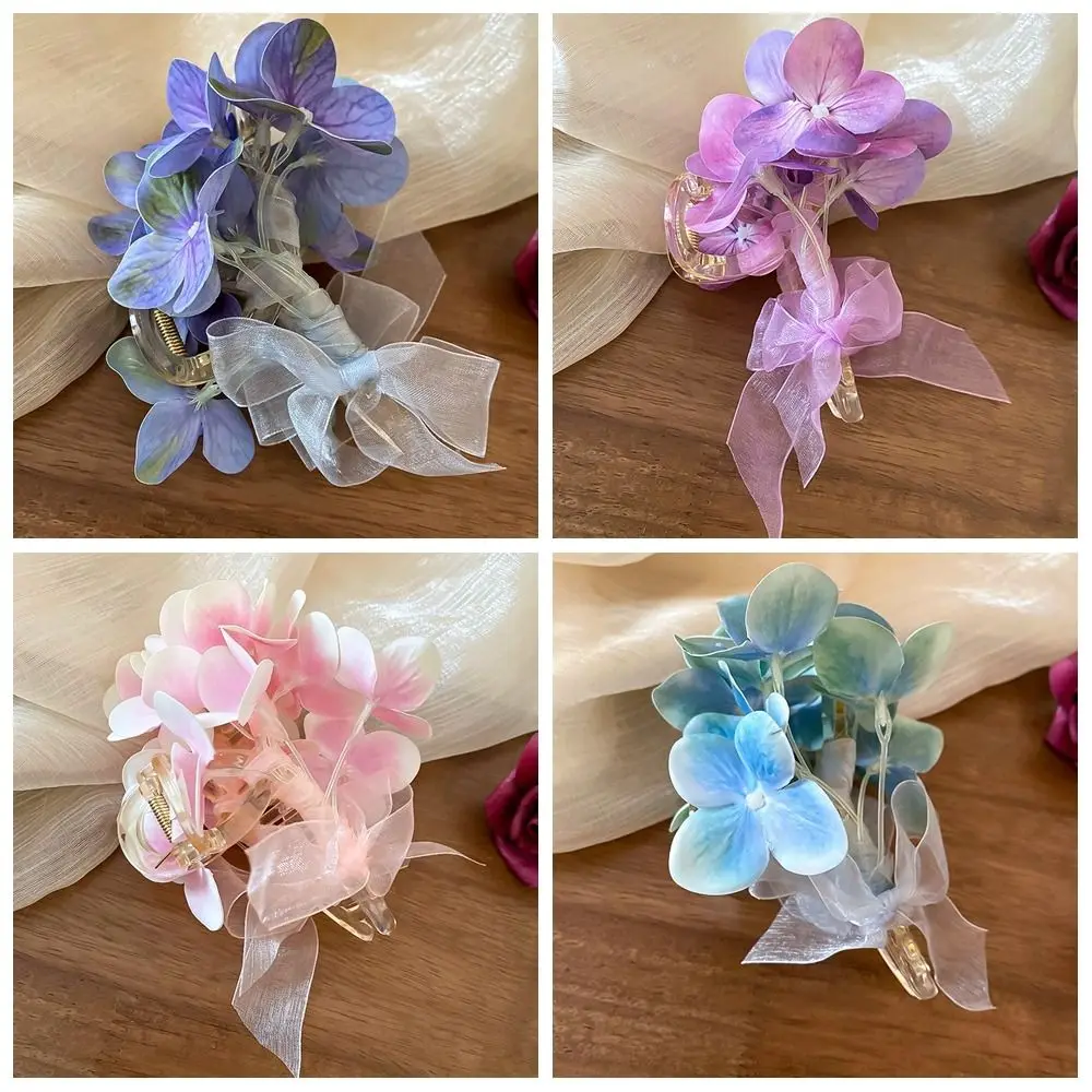 Simulated Flower Flower Hair Claw Mesh Bow Cloth Sweet Hair Catches Headdress Ponytail Holder Korean Style Hair Crab Clip Girls