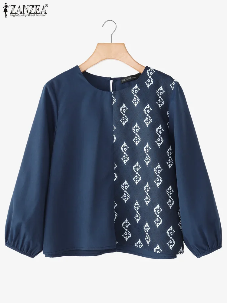 Women Pactwork Tops Casual Loose Autumn Blouse Fashion Three Quarter Sleeve Tunic O Neck Pullover Oversized Blusas 2025 ZANZEA