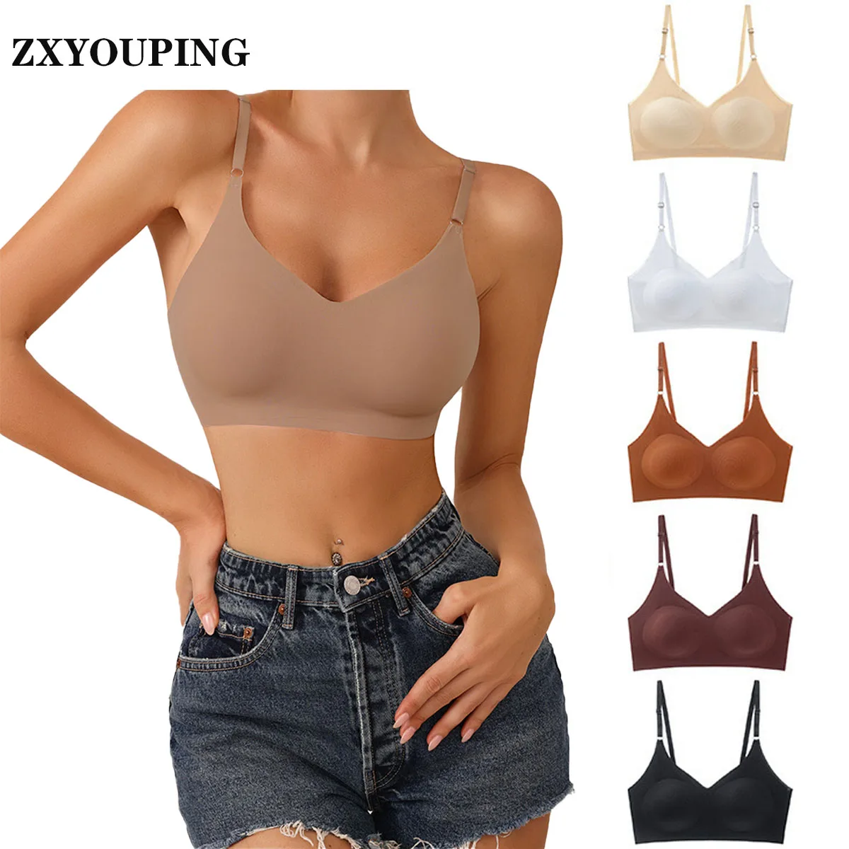 

ZXYOUPING Sexy Bra Without Steel Ring, Thin Underwear with Beautiful Back and Gathered Suspenders, Breathable and Seamless Sport