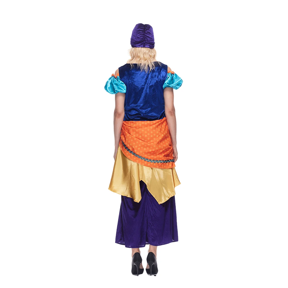 EraSpooky Women\'s Star Tarot Fortune Teller Costume Mystical Adult Halloween Gypsy Dress with Hat