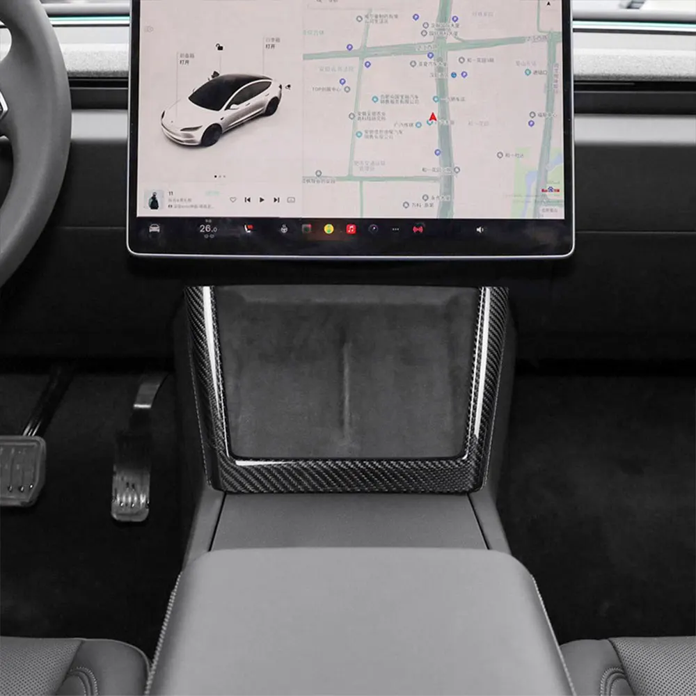 High Quality Carbon Fiber Texture ABS Central Control U-shaped Decorative Frame For Tesla Model 3 Tesla Model Y Juniper 2025