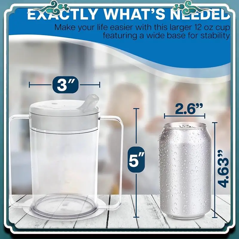 3 عبوات من أكواب رشفة الاستقلال المميزة - كوب امتصاص للبالغين سعة 12 أونصة مع مقابض للبالغين مع أكواب للمعاقين ذات الحركة المحدودة