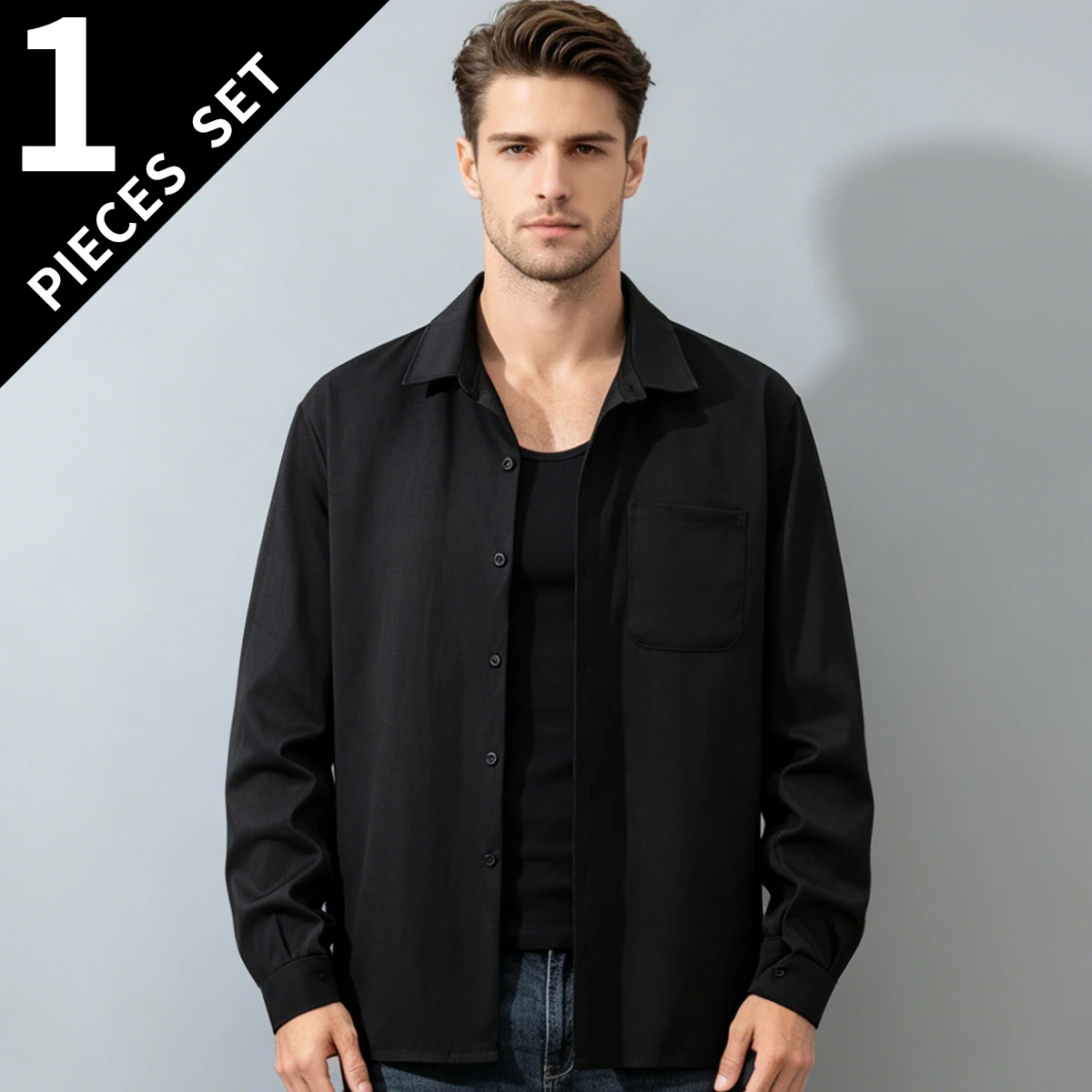 Men's Shirt Spring And Autumn Coat Solid Color Basic Fashion Versatile Button Top Moisture Absorbing And Multifunctional