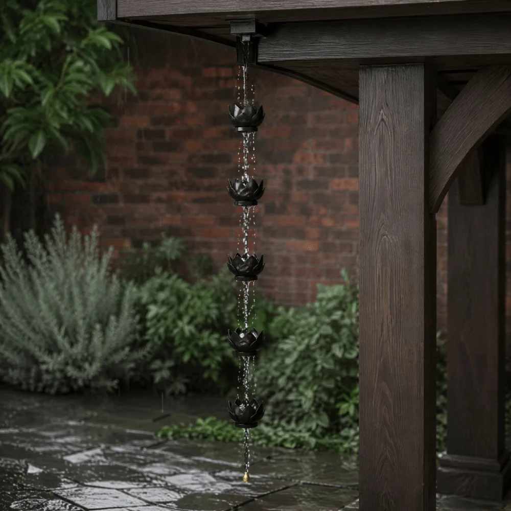 Stylish Iron Rain Chain Black Flower Cup Gutter Rain Chain Linked Chain 153cm Length Downspout Rain Chain For Gardens