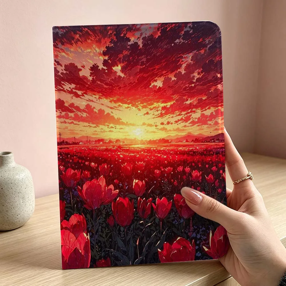 

Red Tulip Field Sunset Soft For iPad Pro Air mini 7 6 5 4 3 2 1 9gen M5 M4 11th 10th A17 Pro A16 Inch Tablet Case