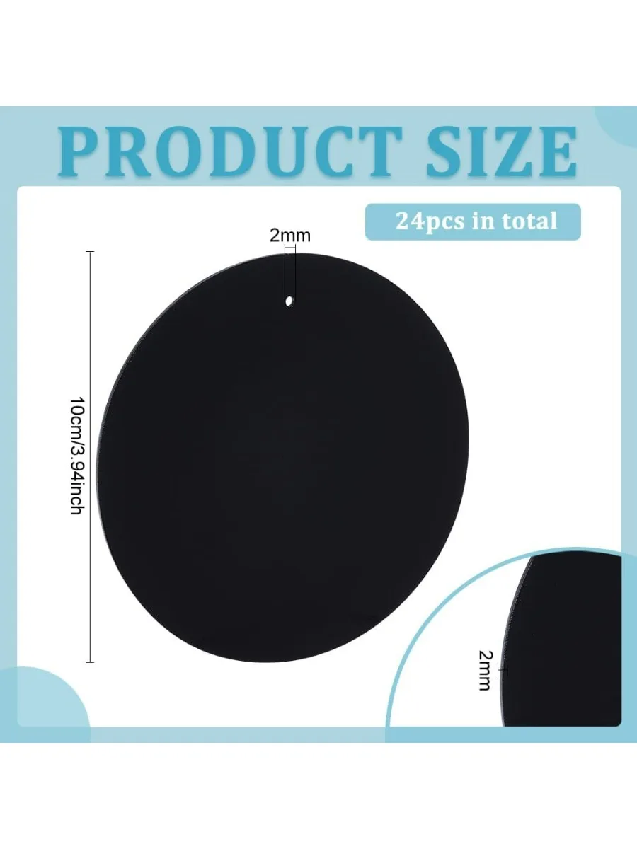 24 PCS Black Acrylic Circle Sheet with Hanging Holes 4