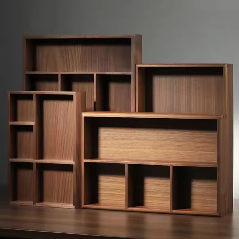 Caja de almacenamiento de madera de nogal negro, mesa de té china, sala de estar, oficina, escritorio, llave, joyería, juego de té de madera maciza