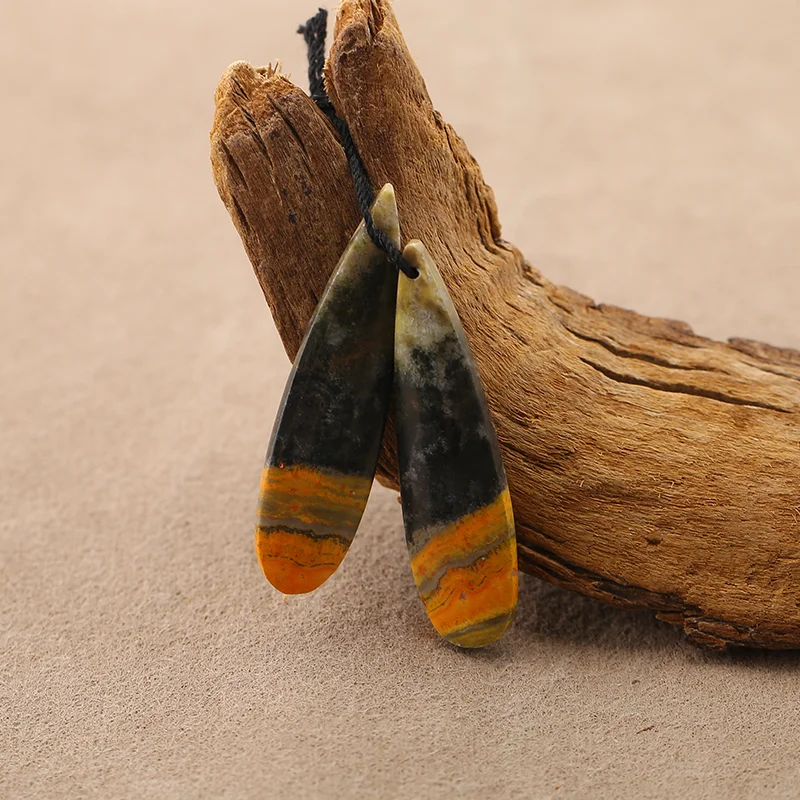 Natural Elongated teardrop shape Bumble Bee Stone Earrings Beads for Jewelry Making 41*11*5mm 6.4g
