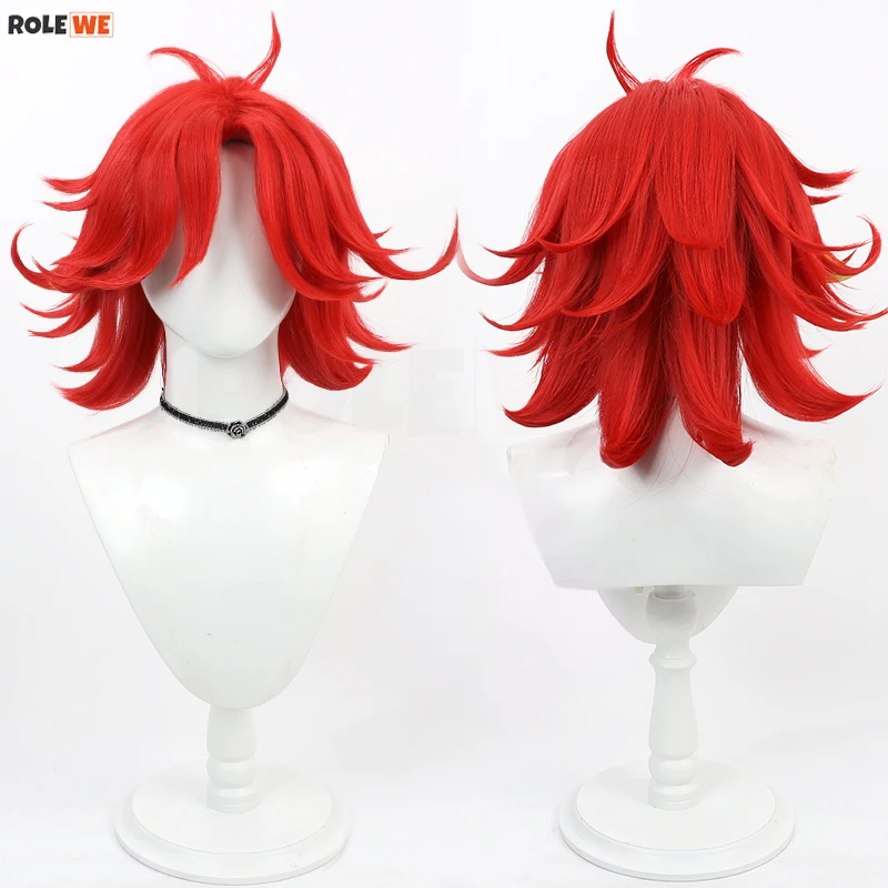 

Niffty Cosplay Wig Anime Hotel Niffty Short Red Curly Heat Resistant Synthetic Hair Halloween Party Wigs + Wig Cap