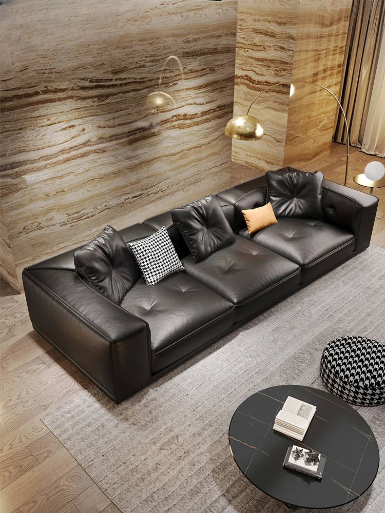 Leather sofa light luxury modern living room straight row with corner combination 2023