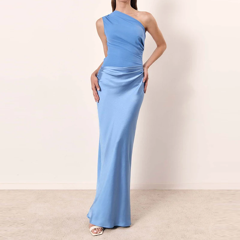 Luxuriöses, ärmelloses Satin-Wickelkleid mit Hüften, elegantes Damen-Sexy-Patchwork-dünnes Kleid 2025, lässiges, farbblockiertes Slash-Ausschnitt-Partykleid