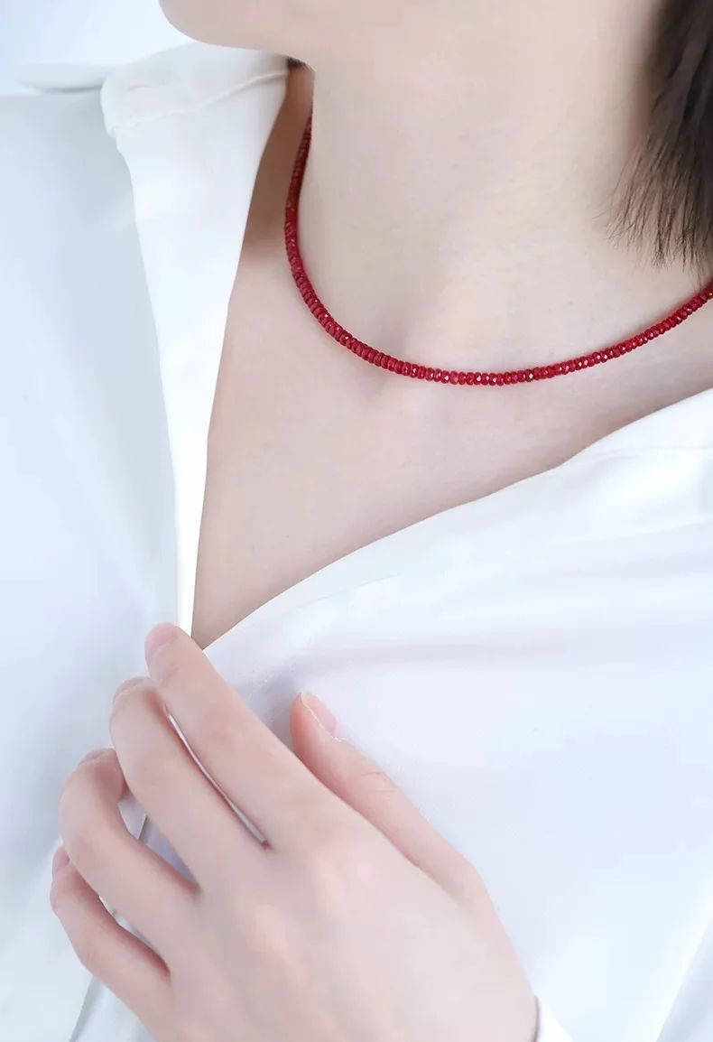 Fashion Necklace  Fine Jewelry New Real 18K Gold   Natural ruby for Women Au750  Design Simple  Fine Jewelry Gift for Women,x686
