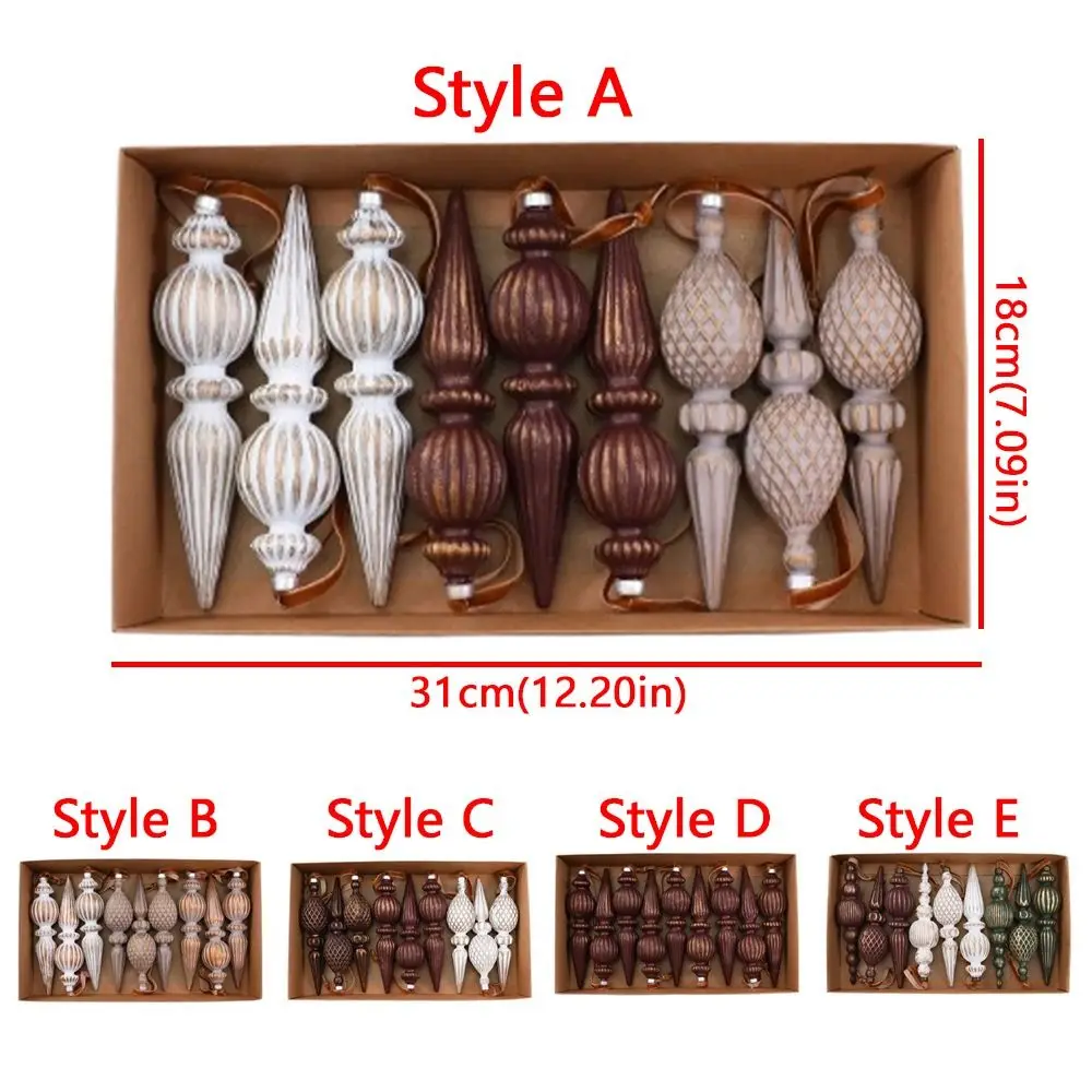 Plastic Vintage Finial Christmas Ornaments Conical Shape Antique Style Xmas Balls Hanging Pendants Classic DIY Retro