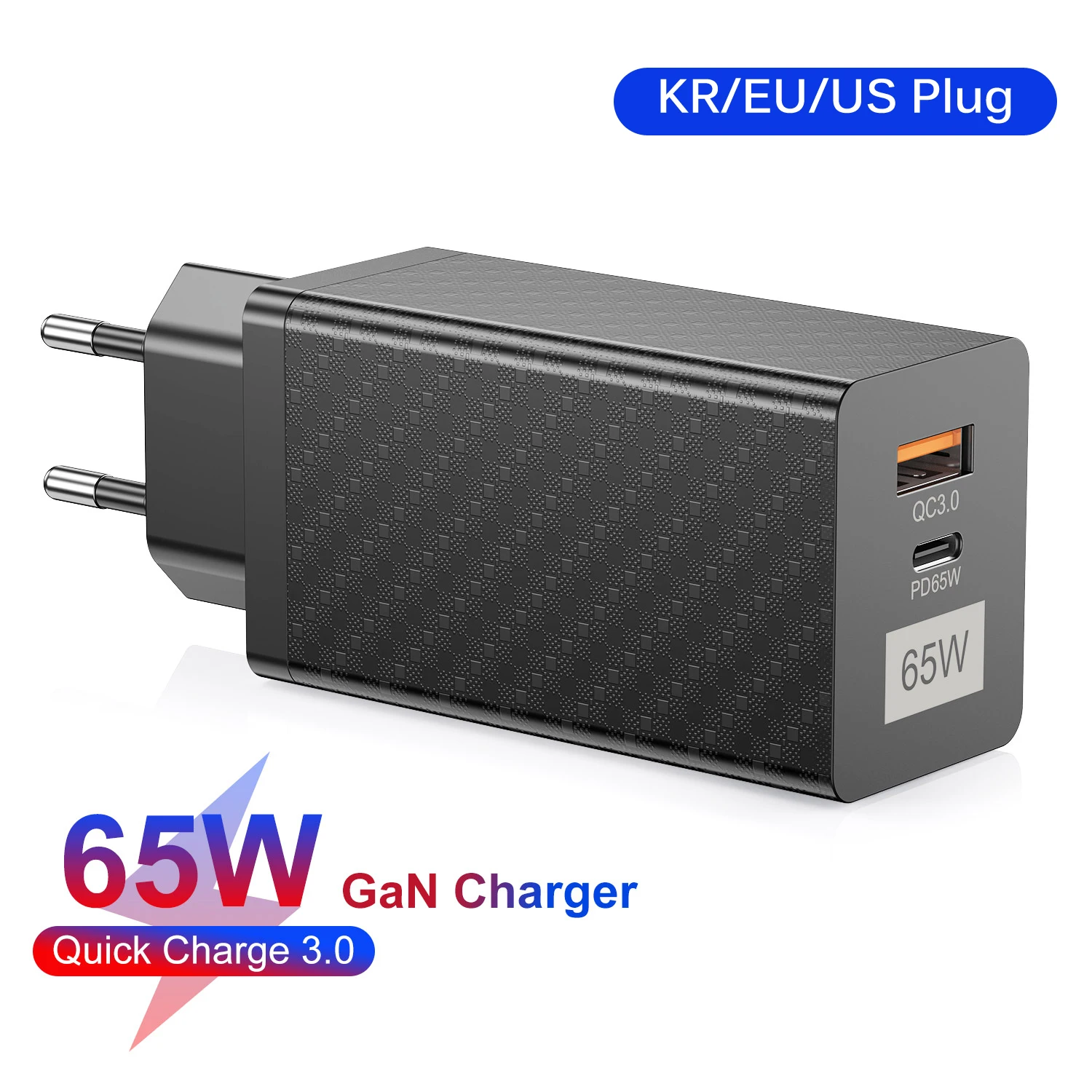 65W GaN Charger for iPad Macbook Laptops QC PD 3.0 USB Type C Super Fast Charger For iPhone 14 13 Pro Max Xiaomi Mi 12 KR Plug