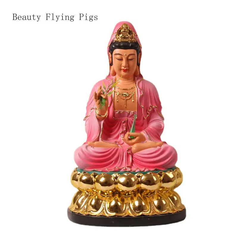 

12 inch resin powder coated golden lotus Guanyin Buddha statue, home offering Guanyin Bodhisattva ornaments feng shui