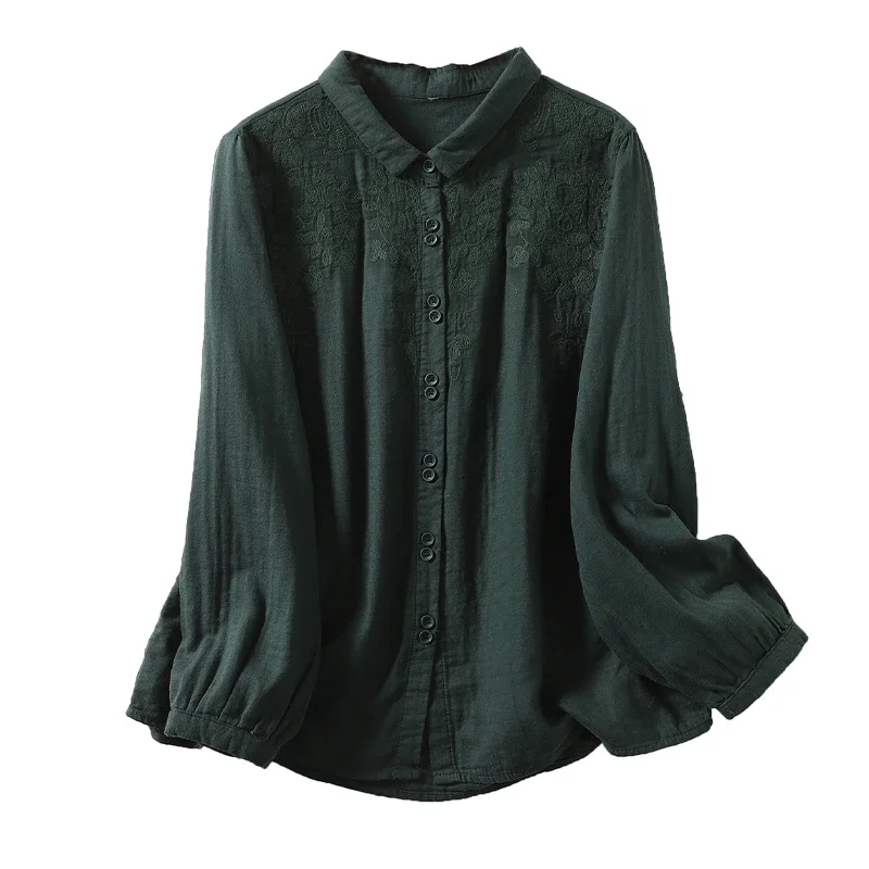 Embroidery Chinese Style Blouses Summer Vintage Women's Shirts Long Sleeve Cotton Linen Clothing Loose Women Top 2024 Korean