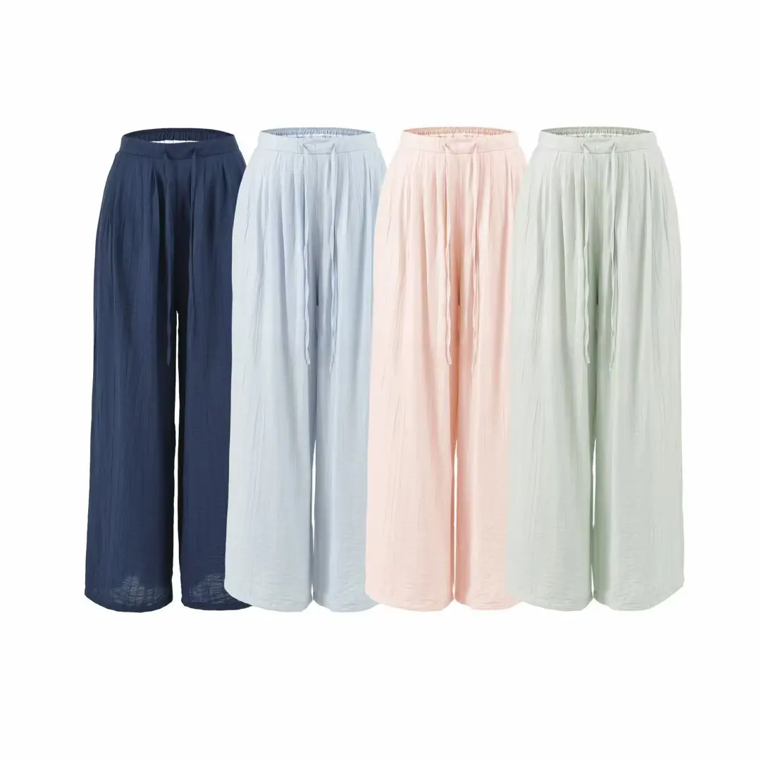 2026 Women Casual High Waist Pink Long Pants Big Wide Leg Stretch Waist Pants Fashion Clothes Trousers