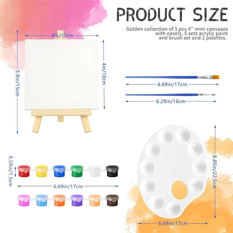 ABLL-мини-холст и мольберты с цветовой палитрой и кисти для рисования, набор красок из 82 шт., в комплект входит маленький крошечный холст для рисования 4X4 дюйма